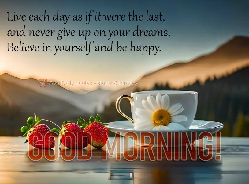 Live each day as if it were the last, and never give up on your dreams. Believe in yourself and be happy. Good morning!
