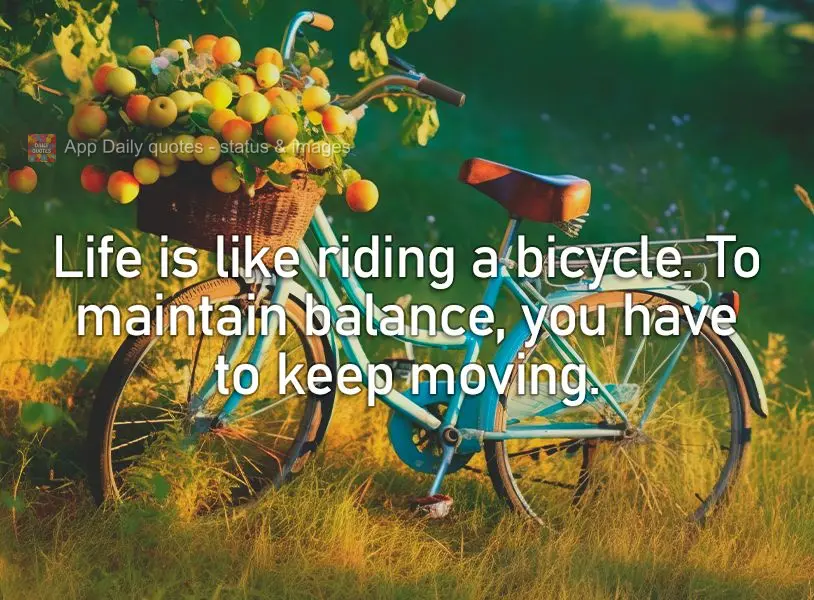 A vida é como andar de bicicleta. Para manter o equilíbrio, você deve se mover.