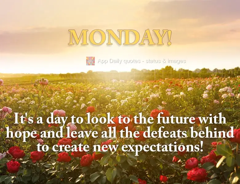 Dia de olhar para o futuro com esperança e deixar todas as derrotas para trás e de criar novas expectativas! Segunda-feira!