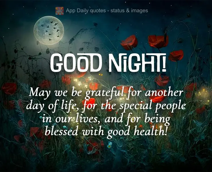 Sejamos gratos por mais um dia de vida, pelas pessoas especiais em nossas vidas, e por sermos abençoados com muita saúde! Boa noite!