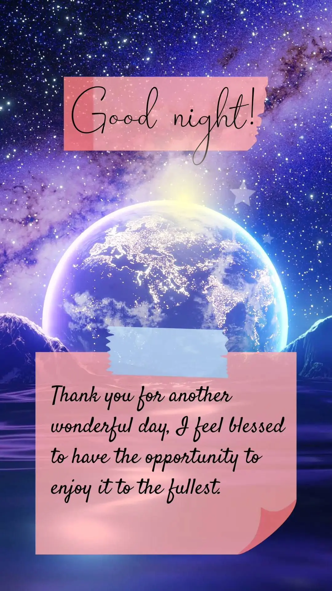  Obrigado por mais um dia maravilhoso que passou, eu me sinto abençoado por ter a oportunidade de aproveitá-lo ao máximo. Boa noite