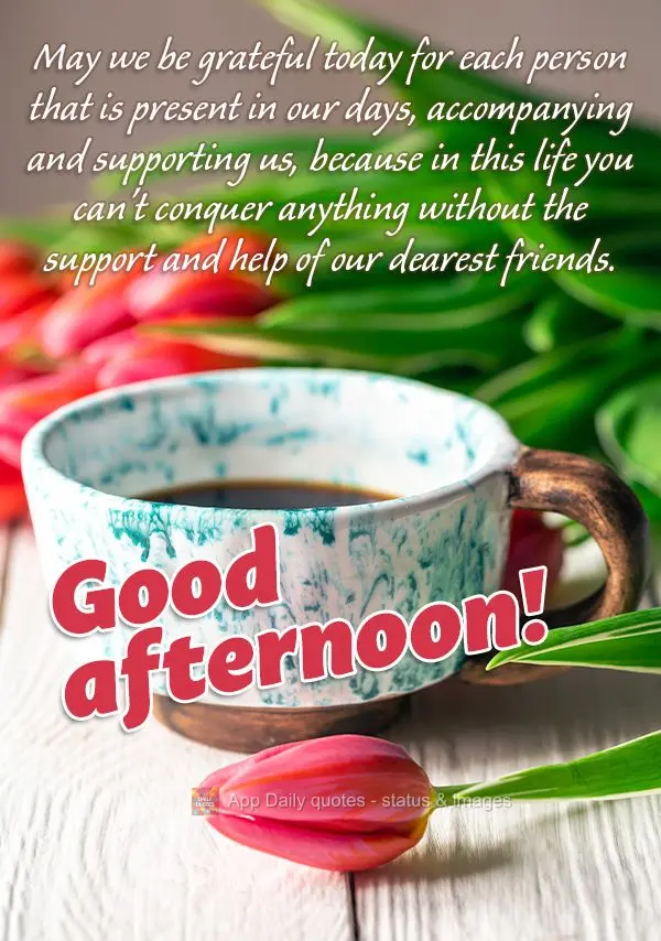 May we be grateful today for each person that is present in our days, accompanying and supporting us, because in this life you can't conquer anything wit...