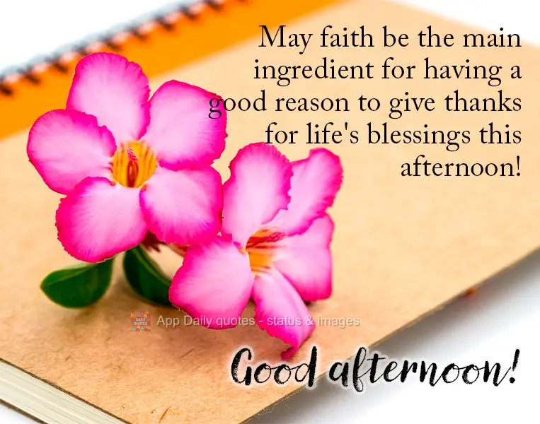 Que a fé seja o ingrediente principal para trazer à esta tarde um bom motivo para agradecer pelas bênçãos da vida! Boa tarde!