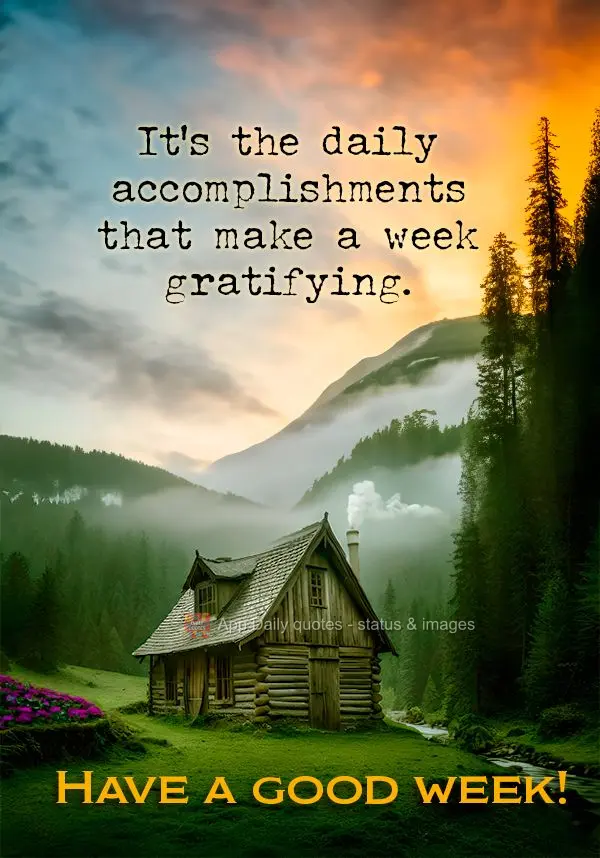 It's the daily accomplishments that make a week gratifying. Have a good week!