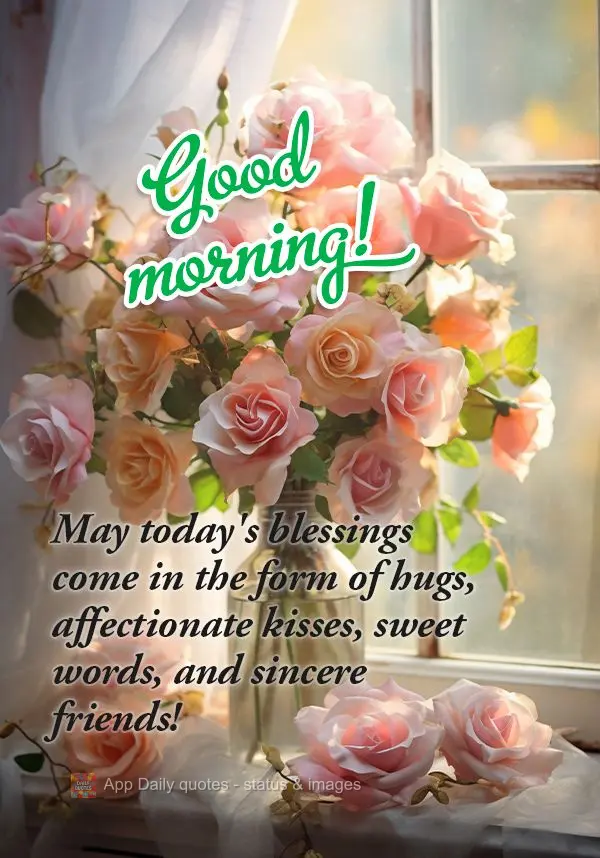 May today's blessings come in the form of hugs, affectionate kisses, sweet words, and sincere friends! Good morning!