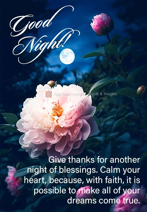Give thanks for another night of blessings. Calm your heart, because, with faith, it is possible to make all of your dreams come true. Good night!