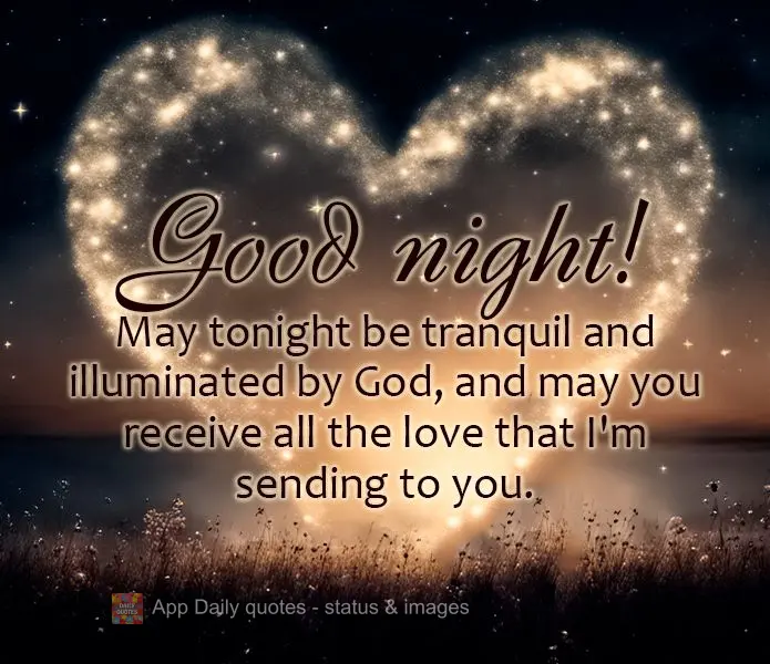 Que esta noite seja tranquila e iluminada por Deus, que possa receber todo o meu amor que envio à você. Boa noite!