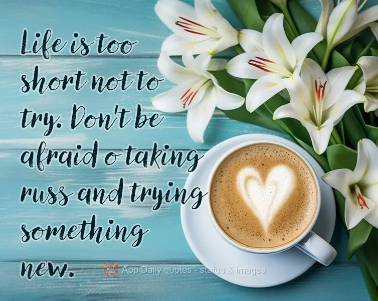 A vida é curta para não tentar. Não tenha medo de tomar riscos e fazer algo novo.
