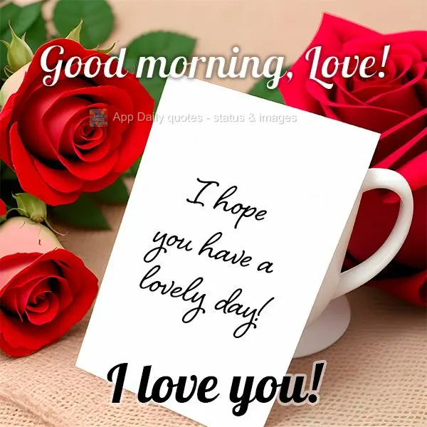 Good morning, Love! I hope you have a lovely day! I love you!