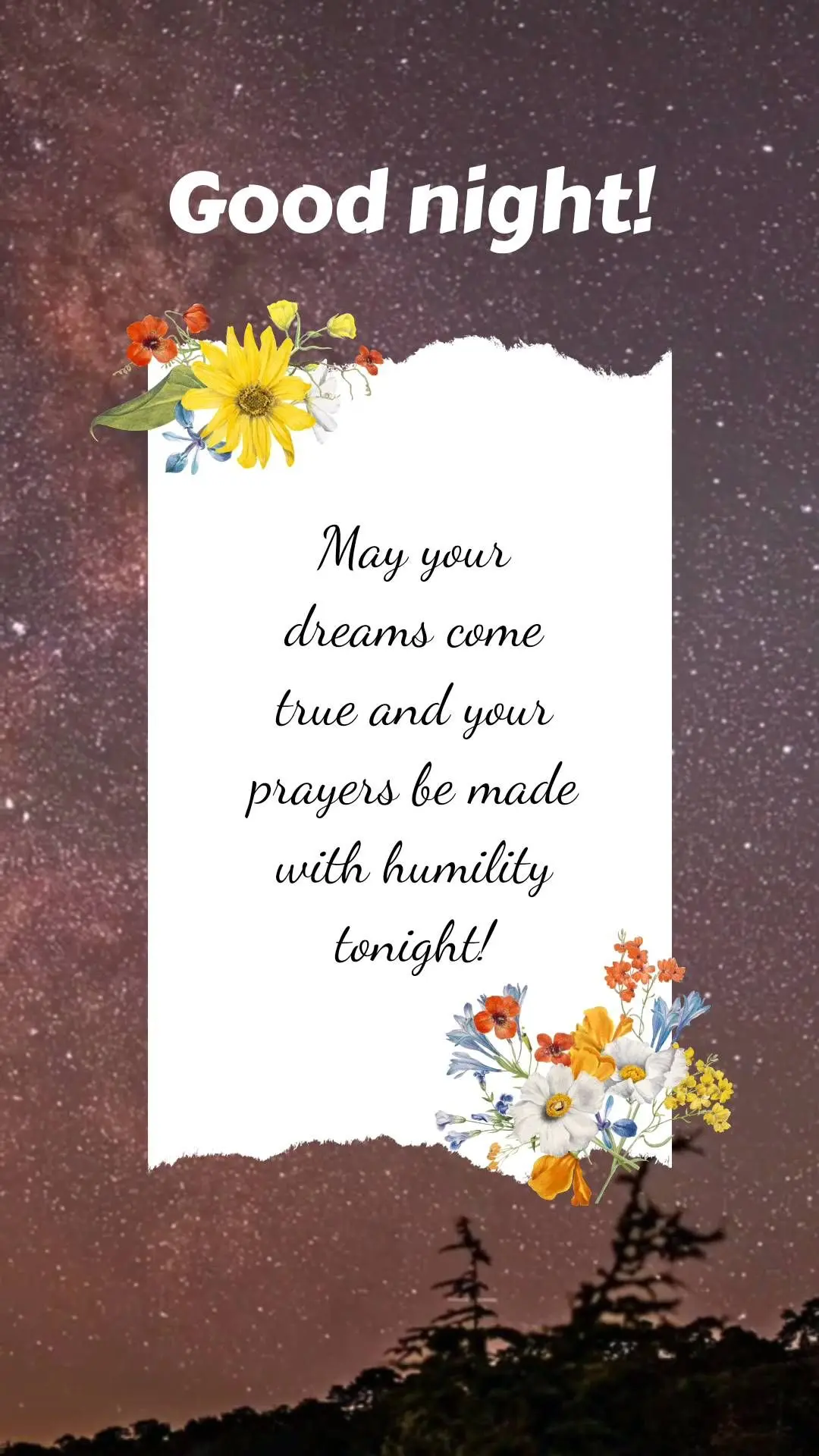 Que nesta noite seus sonhos se tornem realidade e sua preces sejam feitas com humildade!  Boa noite!