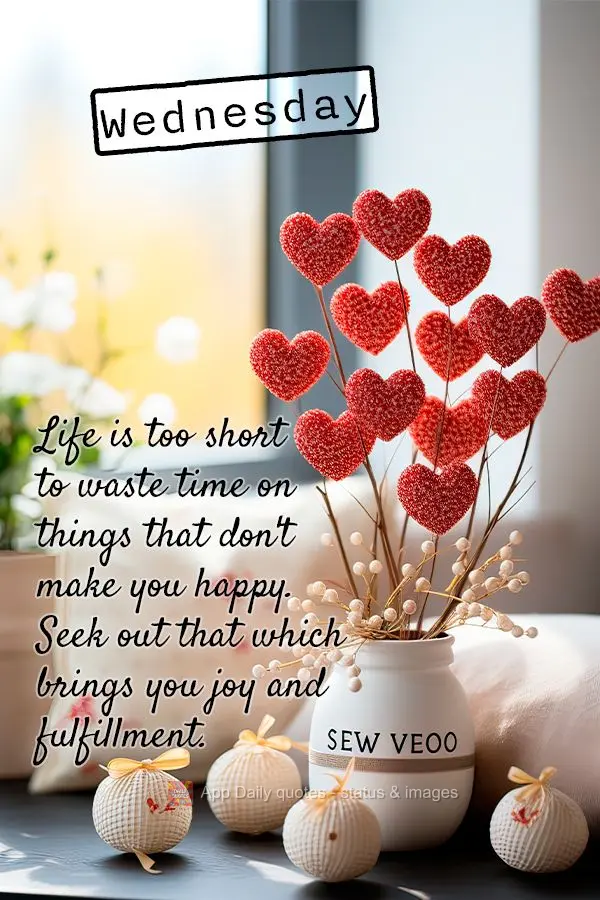 Life is too short to waste time on things that don't make you happy. Seek out that which brings you joy and fulfillment. Wednesday