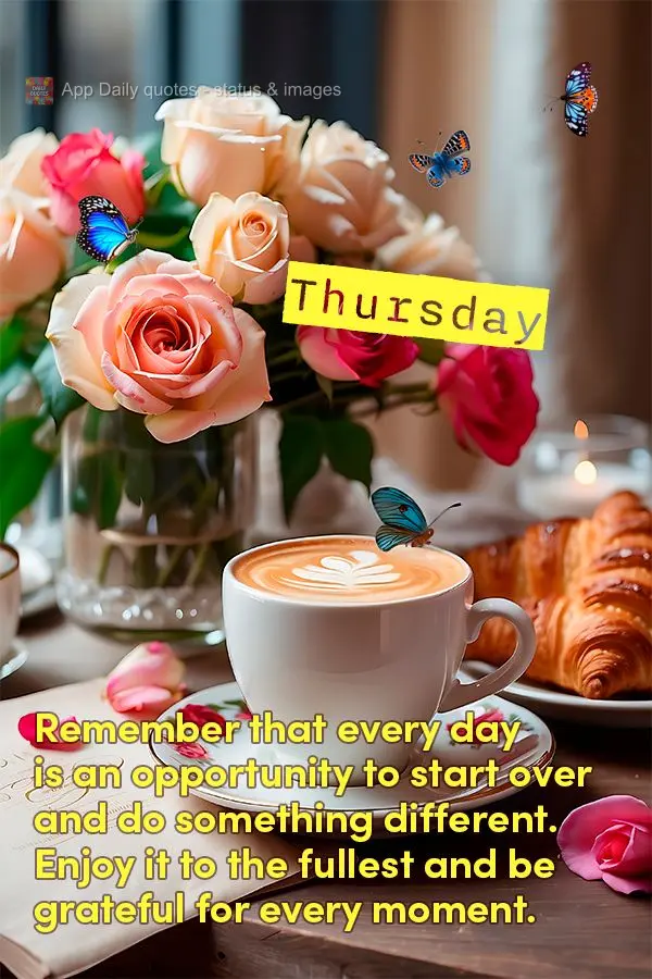 Lembre-se que cada dia é uma nova oportunidade para recomeçar e fazer algo diferente. Aproveite ao máximo e seja grato por cada momento. Quinta-feira...