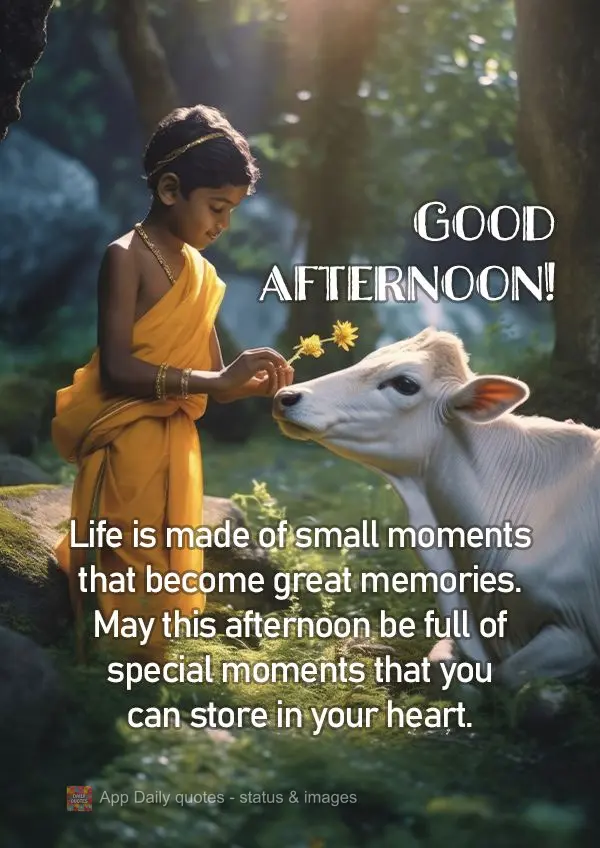 A vida é feita de pequenos momentos que se tornam grandes lembranças. Que esta tarde seja repleta de momentos especiais e que você possa guardar no co...