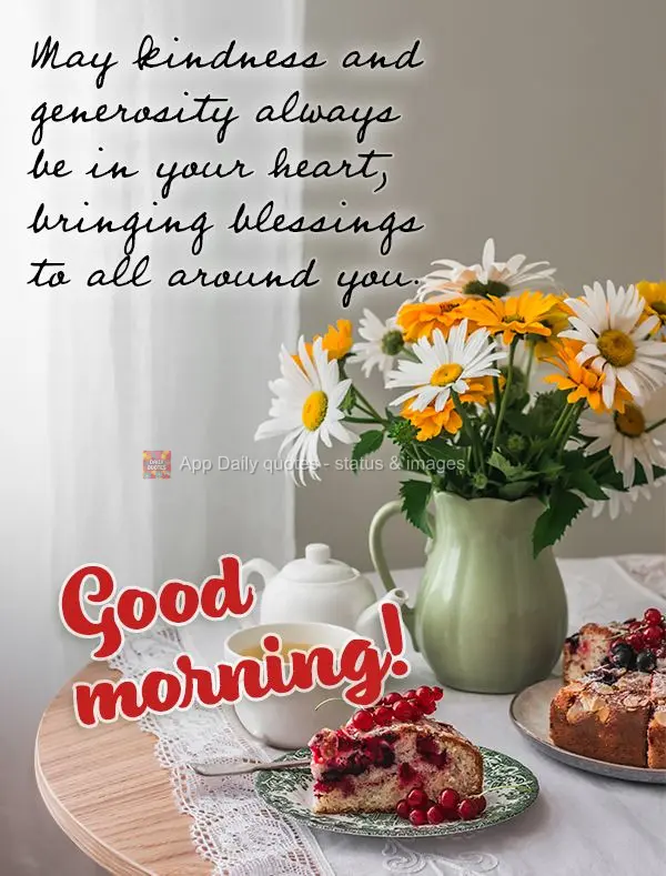 Que a bondade e a generosidade estejam sempre presentes em seu coração, trazendo bênçãos para todos ao seu redor. Bom dia!