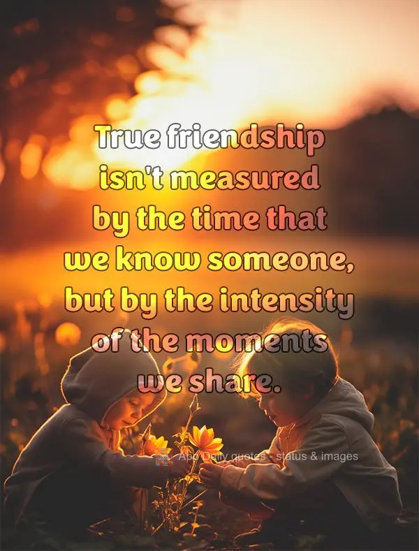 A verdadeira amizade não se mede pelo tempo que conhecemos alguém, mas sim pela intensidade dos momentos que compartilhamos.