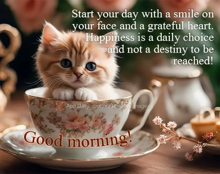 Start your day with a smile on your face and a grateful heart. Happiness is a daily choice and not a destiny to be reached! Good morning!