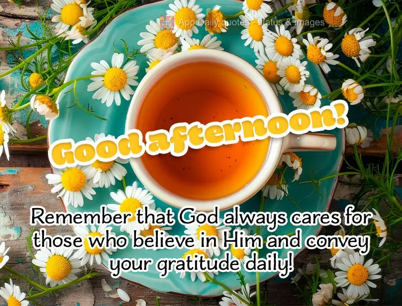 Lembre-se que Deus está sempre cuidando daqueles que Nele confia e entrega sua gratidão diária! Boa tarde!