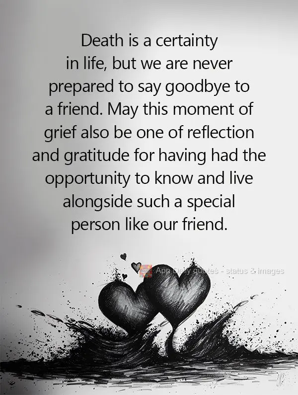 A morte é uma certeza da vida, mas nunca estamos preparados para dizer adeus a um amigo. Que este momento de luto seja também de reflexão e gratidão ...