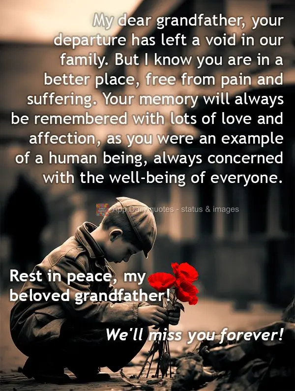 Meu querido avô, sua partida deixou um vazio em nossa família. Mas sei que você está em um lugar melhor, livre de dores e sofrimentos. Sua memória s...