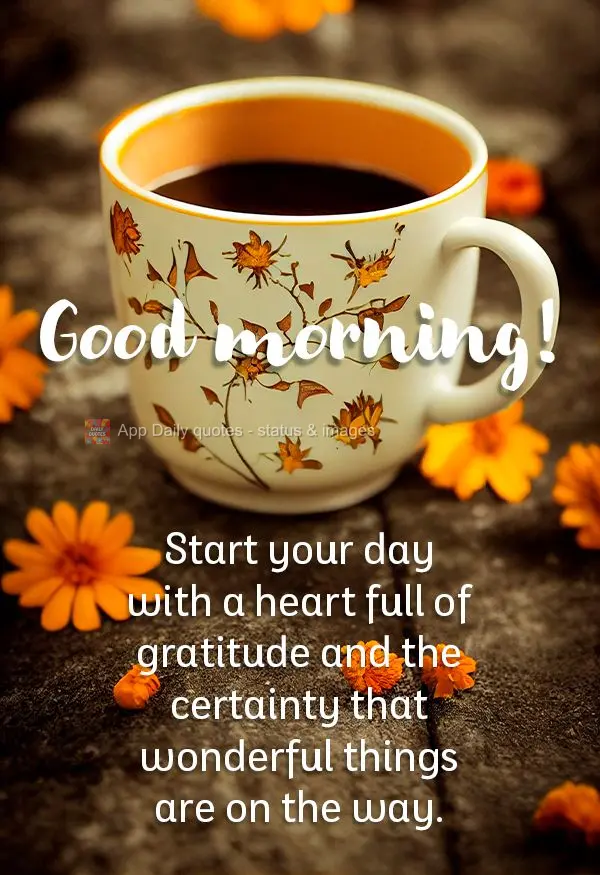 Comece o seu dia com o coração cheio de gratidão e a certeza de que coisas maravilhosas estão a caminho. Bom dia!