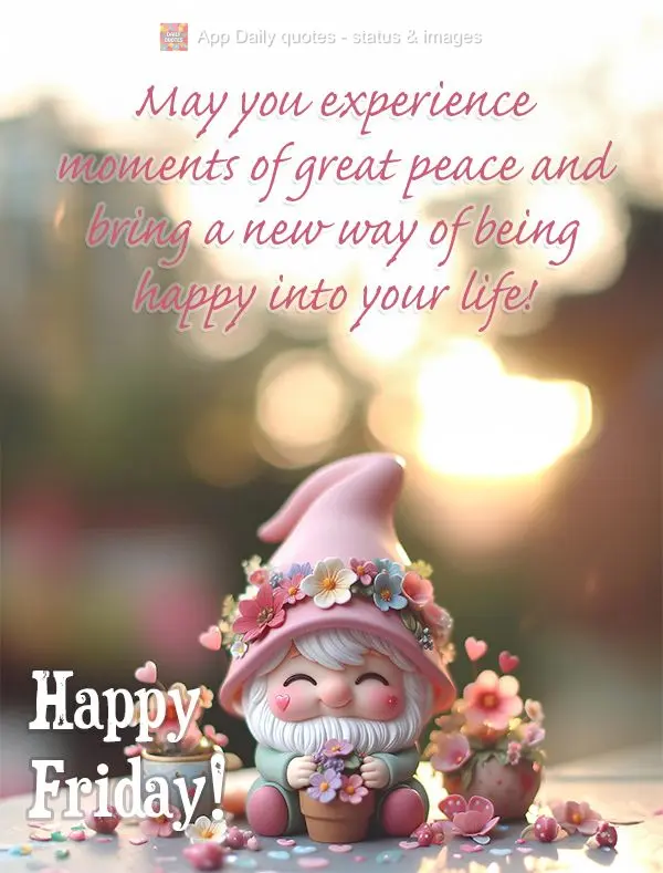 Que você possa vivenciar momentos de muita paz e trazer para sua vida um jeito novo de ser feliz! Feliz Sexta-feira!