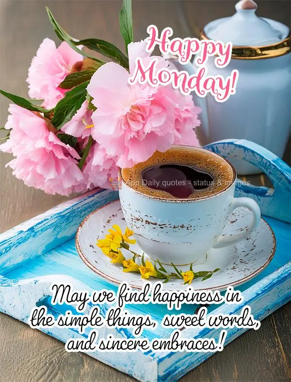 Que possamos encontrar a felicidade nas coisas simples, palavras doces e abraços sinceros! Feliz Segunda-feira!