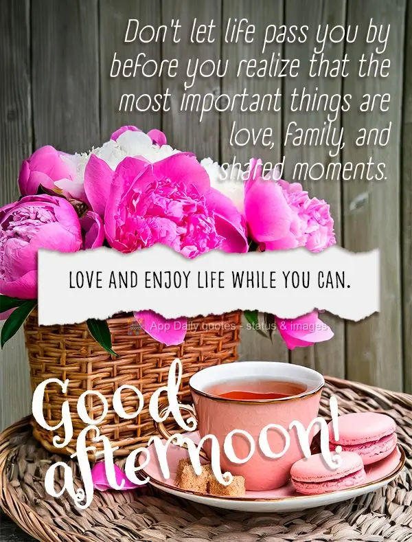 Don't let life pass you by before you realize that the most important things are love, family, and shared moments. Love and enjoy life while you can. Goo...