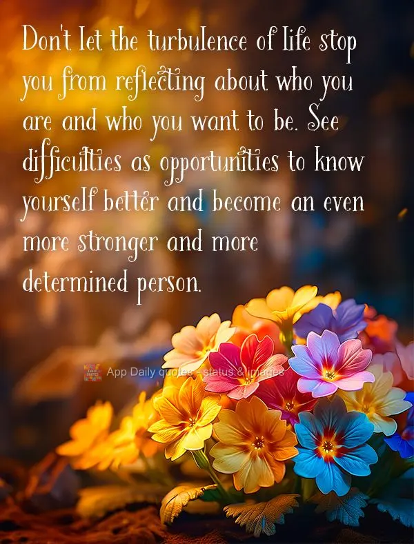 Não deixe que as turbulências da vida te impeçam de refletir sobre quem você é e quem você quer ser. Aproveite as dificuldades como oportunidades p...
