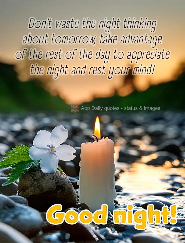 Não desperdice a noite para pensar no amanhã, aproveite o resto do dia para apreciar a noite e descansar sua mente! Boa noite!