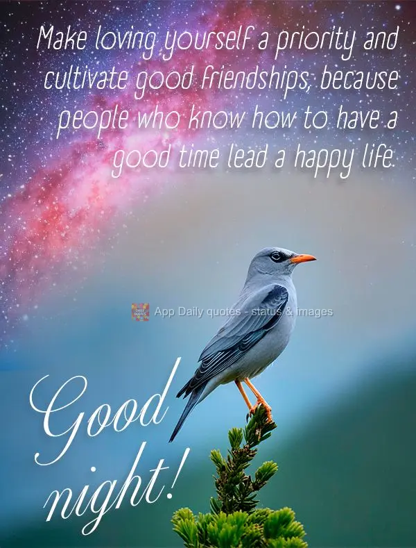 Make loving yourself a priority and cultivate good friendships, because people who know how to have a good time lead a happy life. Good night!