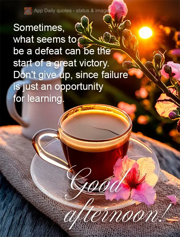 Sometimes, what seems to be a defeat can be the start of a great victory. Don't give up, since failure is just an opportunity for learning. Good afternoo...