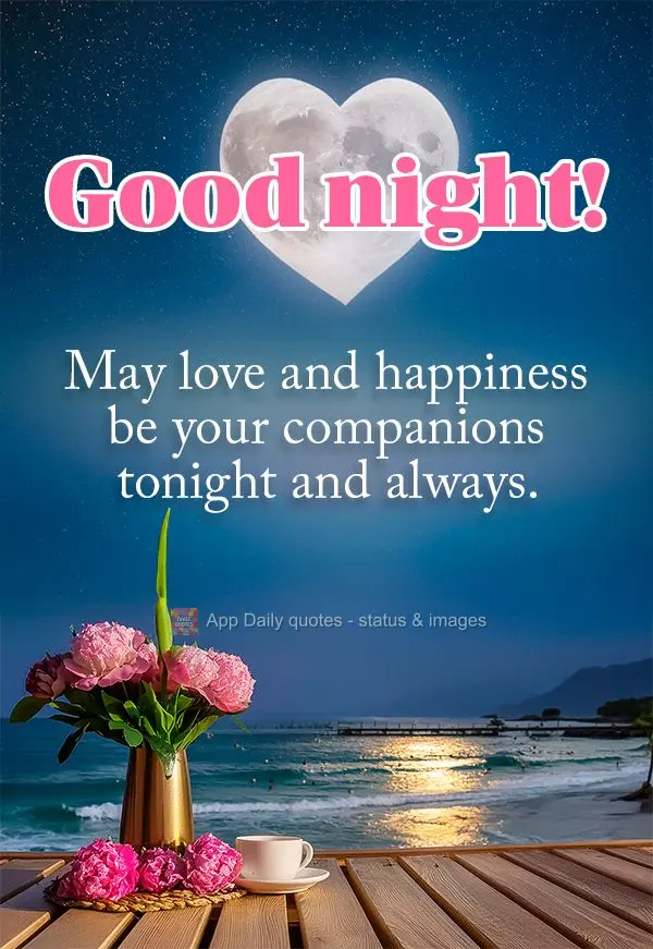Que o amor e a felicidade sejam seus companheiros nesta noite e em todas as outras. Boa noite!