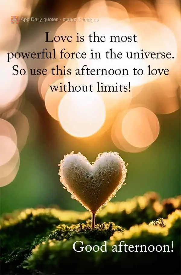 O amor é a força mais poderosa do universo. Por isso aproveite esta tarde para amar sem limites! Boa tarde!