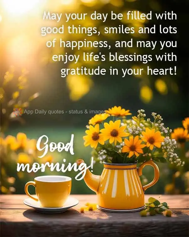 Que o seu dia seja repleto de coisas boas, de sorrisos e de muita felicidade, que possa aproveitar as bênçãos da vida com gratidão no coração! Bom ...