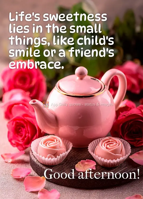 A doçura da vida está nas pequenas coisas, como o sorriso de uma criança ou o abraço de um amigo. Boa tarde!