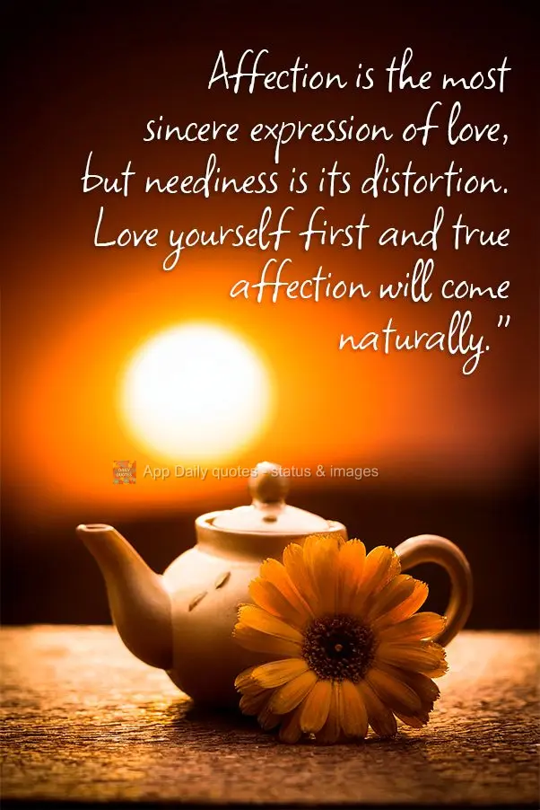 O afeto é a expressão mais sincera do amor, mas a carência é a sua distorção. Ame-se primeiro e o afeto verdadeiro virá naturalmente."