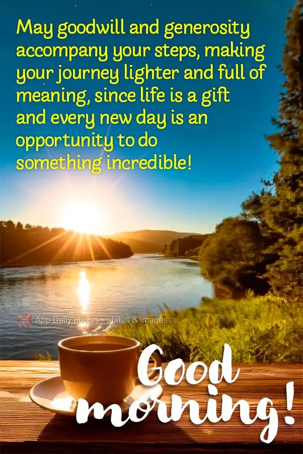 May goodwill and generosity accompany your steps, making your journey lighter and full of meaning, since life is a gift and every new day is an opportuni...