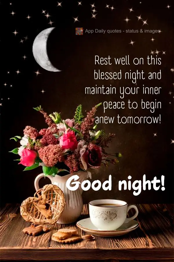 Descanse bem nesta noite abençoada e mantenha-se em paz para começar um novo amanhã! Boa noite!