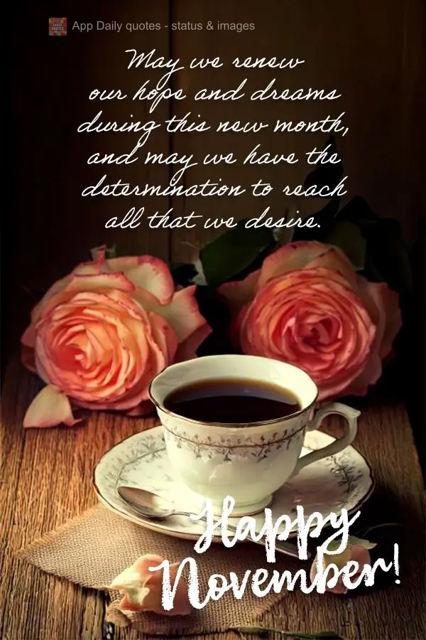 Que neste novo mês possamos renovar nossas esperanças e sonhos, e que tenhamos a determinação para alcançar tudo aquilo que desejamos. Feliz Novembr...