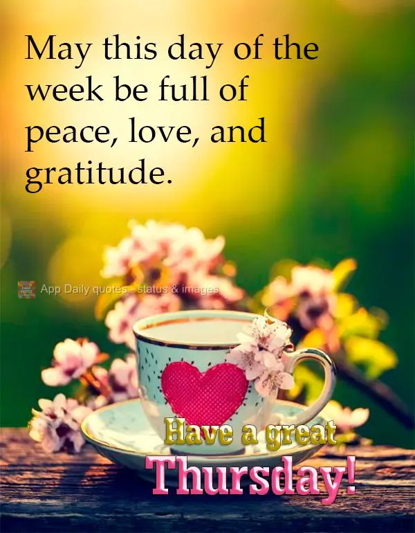 May this day of the week be full of peace, love, and gratitude. Have a great Thursday!