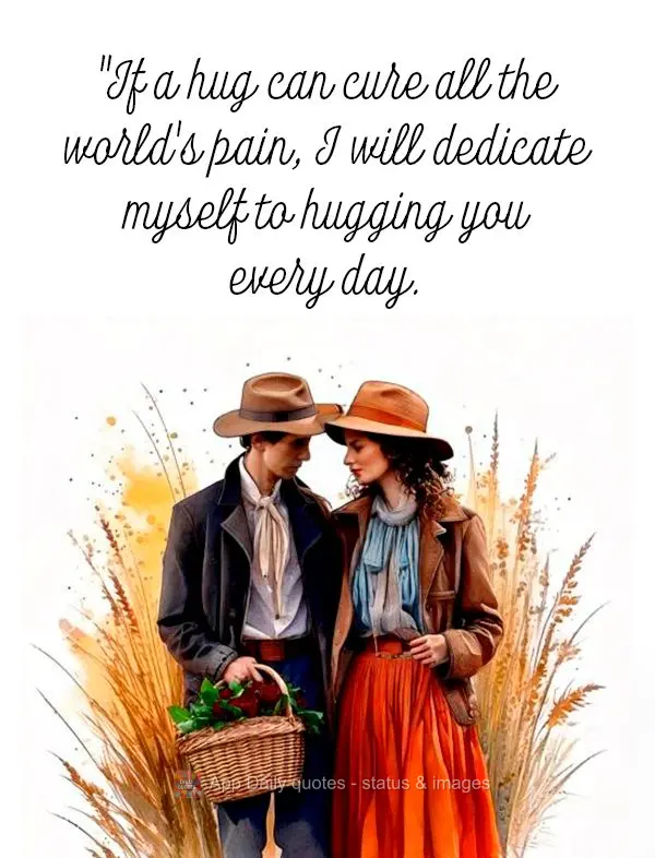 "If a hug can cure all the world's pain, I will dedicate myself to hugging you every day.