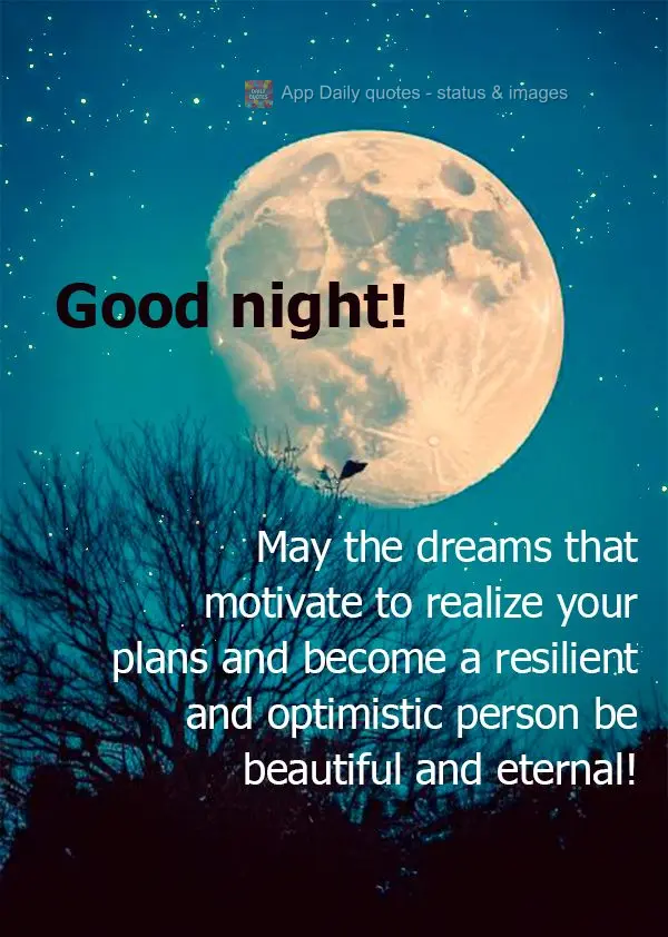 May the dreams that motivate to realize your plans and become a resilient and optimistic person be beautiful and eternal! Good night!