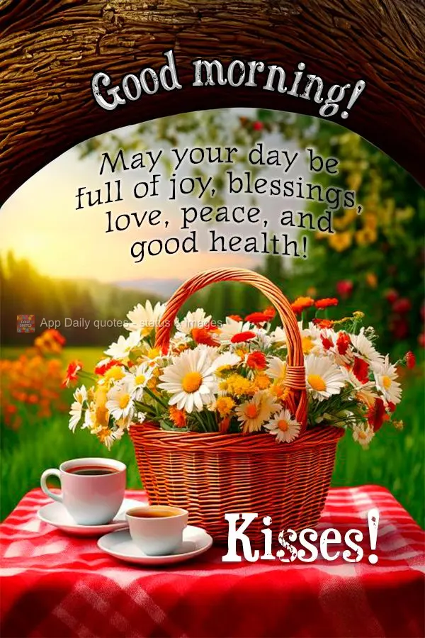 Que seu dia venha repleto de alegria, bênçãos, amor, paz e saúde! Beijos! Bom dia!