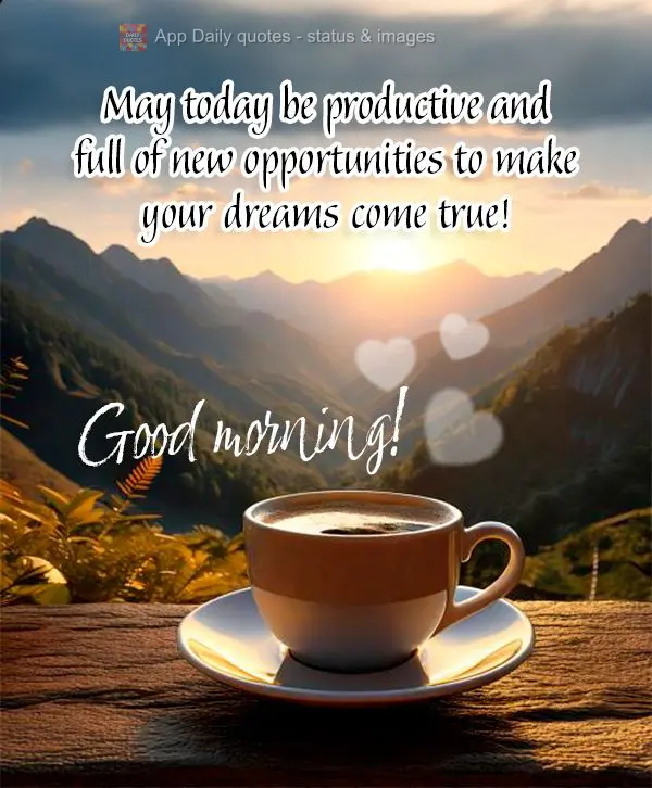 Que seja um dia produtivo e cheio de novas oportunidades para realizar os seus sonhos! Bom dia! 