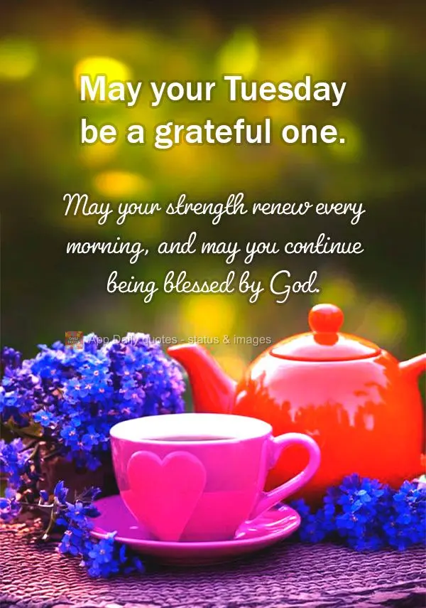 May your Tuesday be a grateful one. May your strength renew every morning, and may you continue being blessed by God.