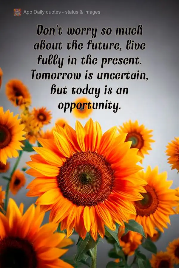 Don't worry so much about the future, live fully in the present. Tomorrow is uncertain, but today is an opportunity.