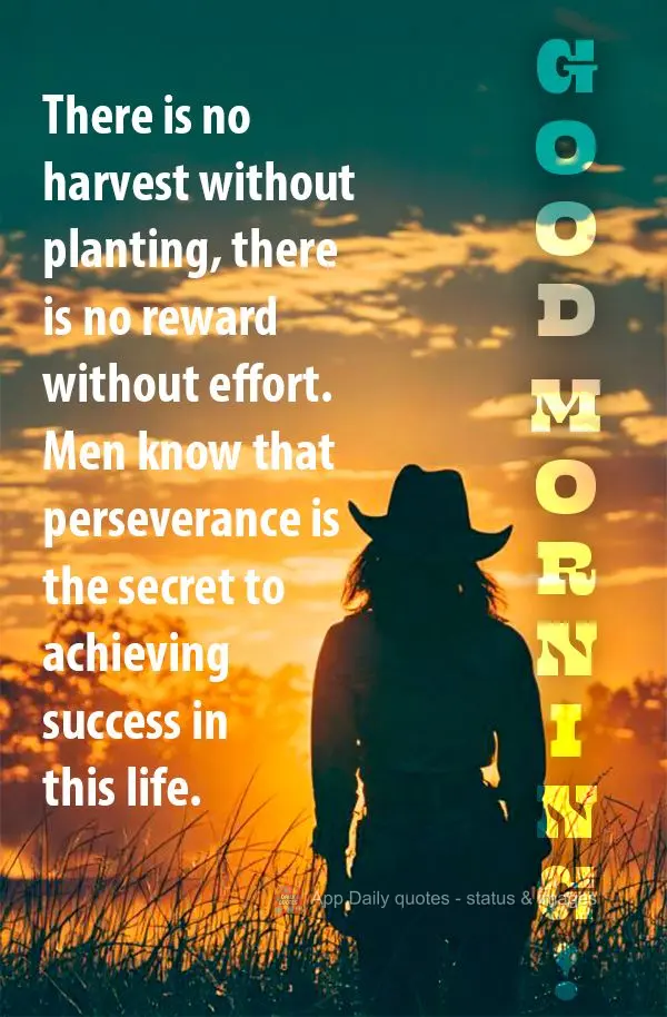 Não há colheita sem plantio, não há recompensa sem esforço. O homem sabe que a perseverança é o segredo para alcançar o sucesso em sua vida. Bom ...