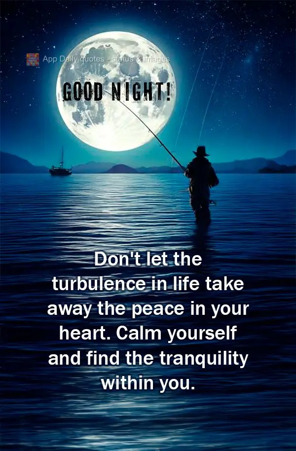 Não permita que as turbulências da vida tirem a paz do seu coração. Acalme-se e encontre a tranquilidade dentro de você. Boa noite!