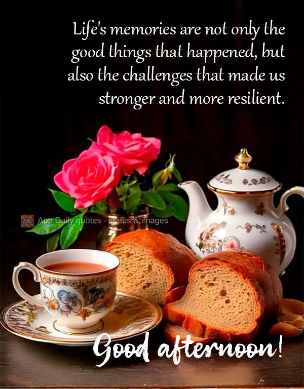 As memórias da vida não são apenas coisas boas que nos aconteceu, mas também foram desafios que nos tornaram mais fortes e resilientes. Boa tarde!