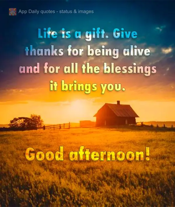 A vida é uma dádiva. Agradeça por estar vivo e por todas as bênçãos que ela traz. Boa tarde!